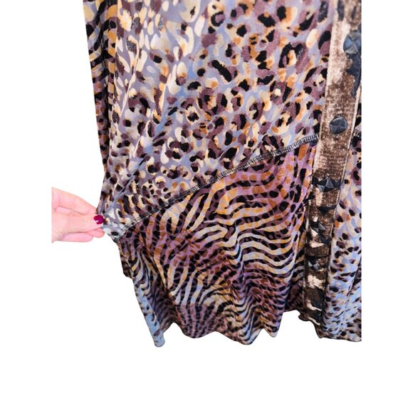 NWT Ali Miles Velour Burnout Mixed Animal Patchwork Print Blouse Artsy Career M - Picture 11 of 13